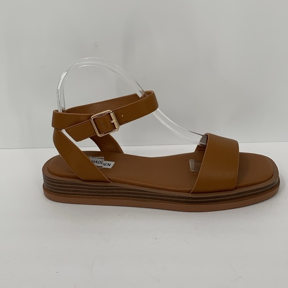 Steve Madden Tristian Tristan platform ankle strap sandal shoe cognac tan new 9 - Picture 2 of 7